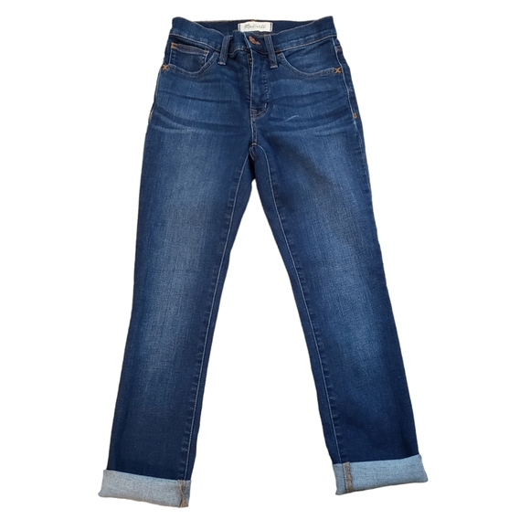 Madewell Roadtripper 23 Cropped Raw Hem Skinny Jeans High Rise Stretch Dark Wash - Picture 1 of 7
